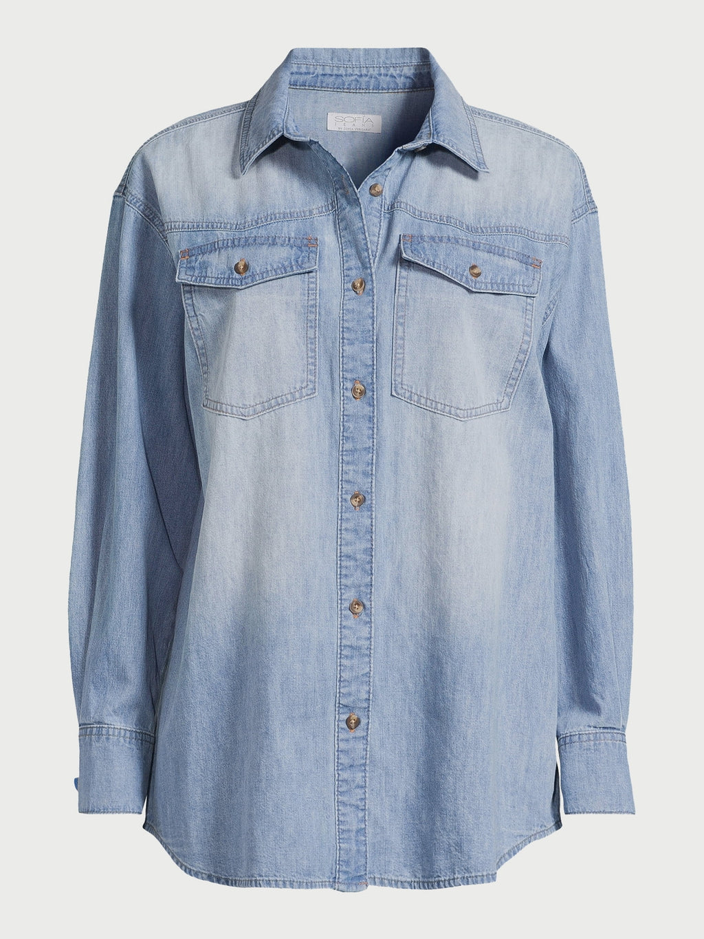 Sofia by Sofia Vergara Women's and Women's Plus Sofia Oversized Boyfriend Shirt with Long Sleeves, Sizes XS-4X