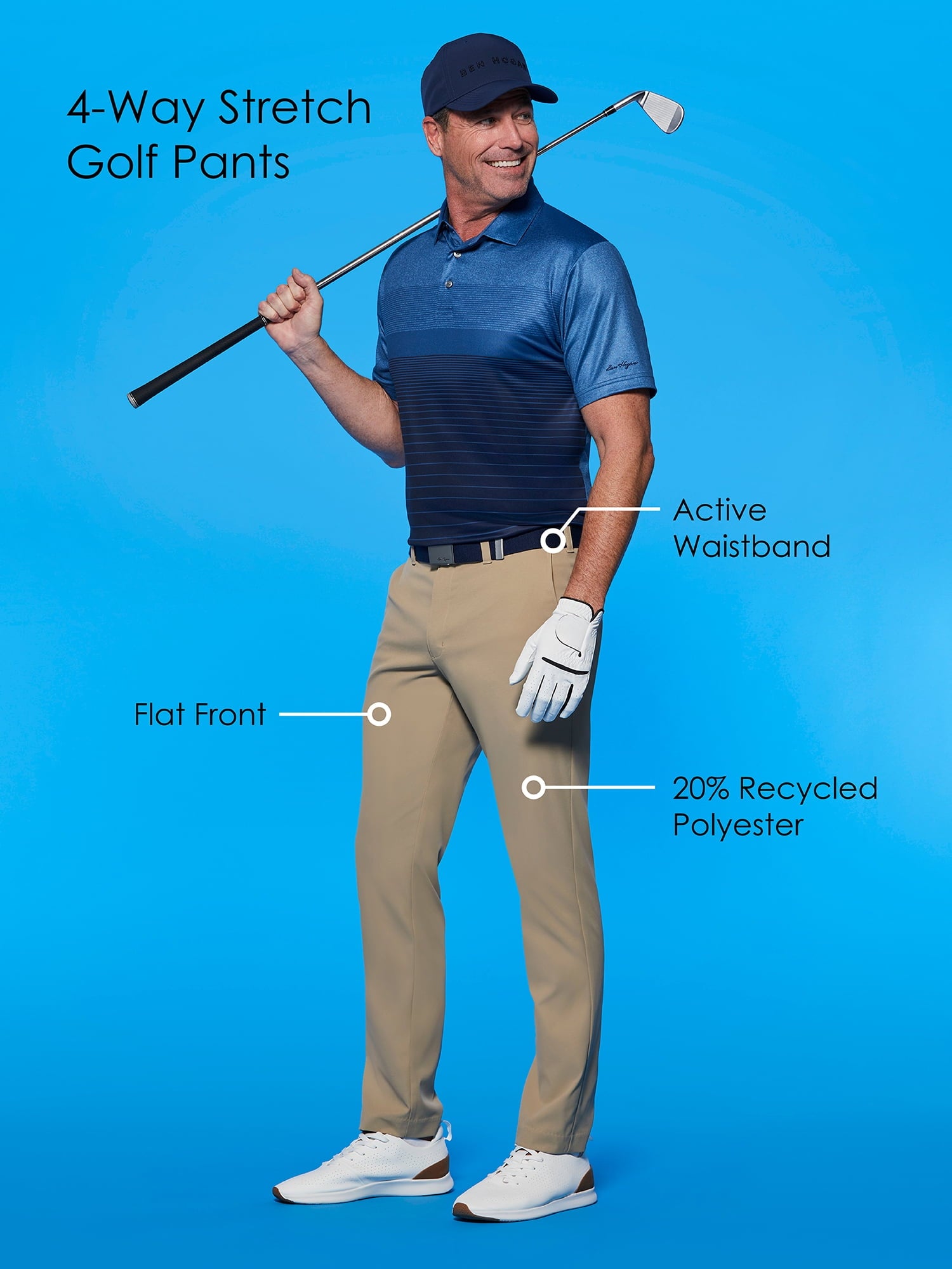 Ben Hogan Men's and Big Men's Flex 4-Way Stretch Golf Pants with Active Waistband, Sizes 29-50