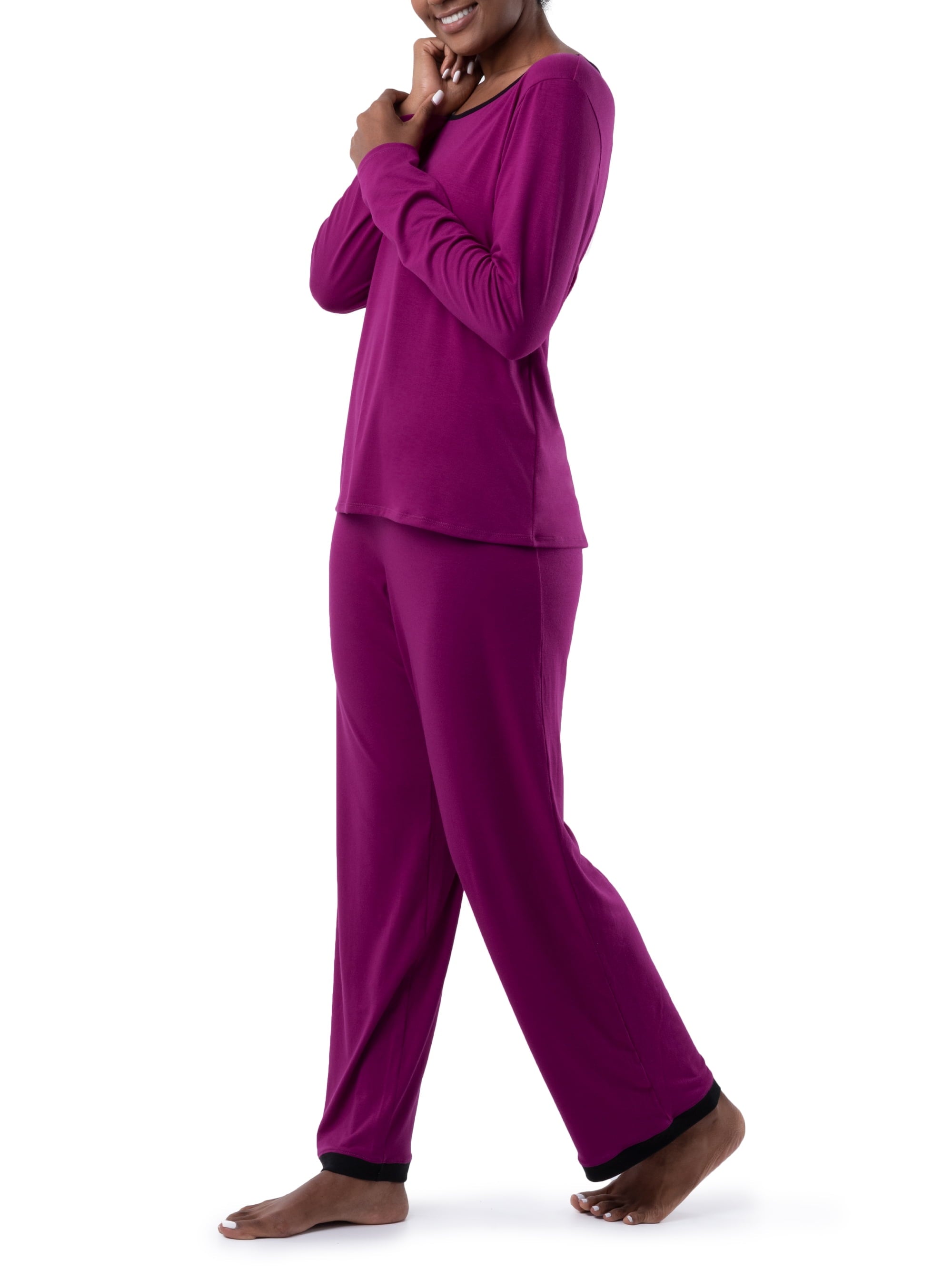 Fruit of the Loom Women's Sleep Soft & Breathable Long Sleeve Top & Pant Set, Sizes S-4X