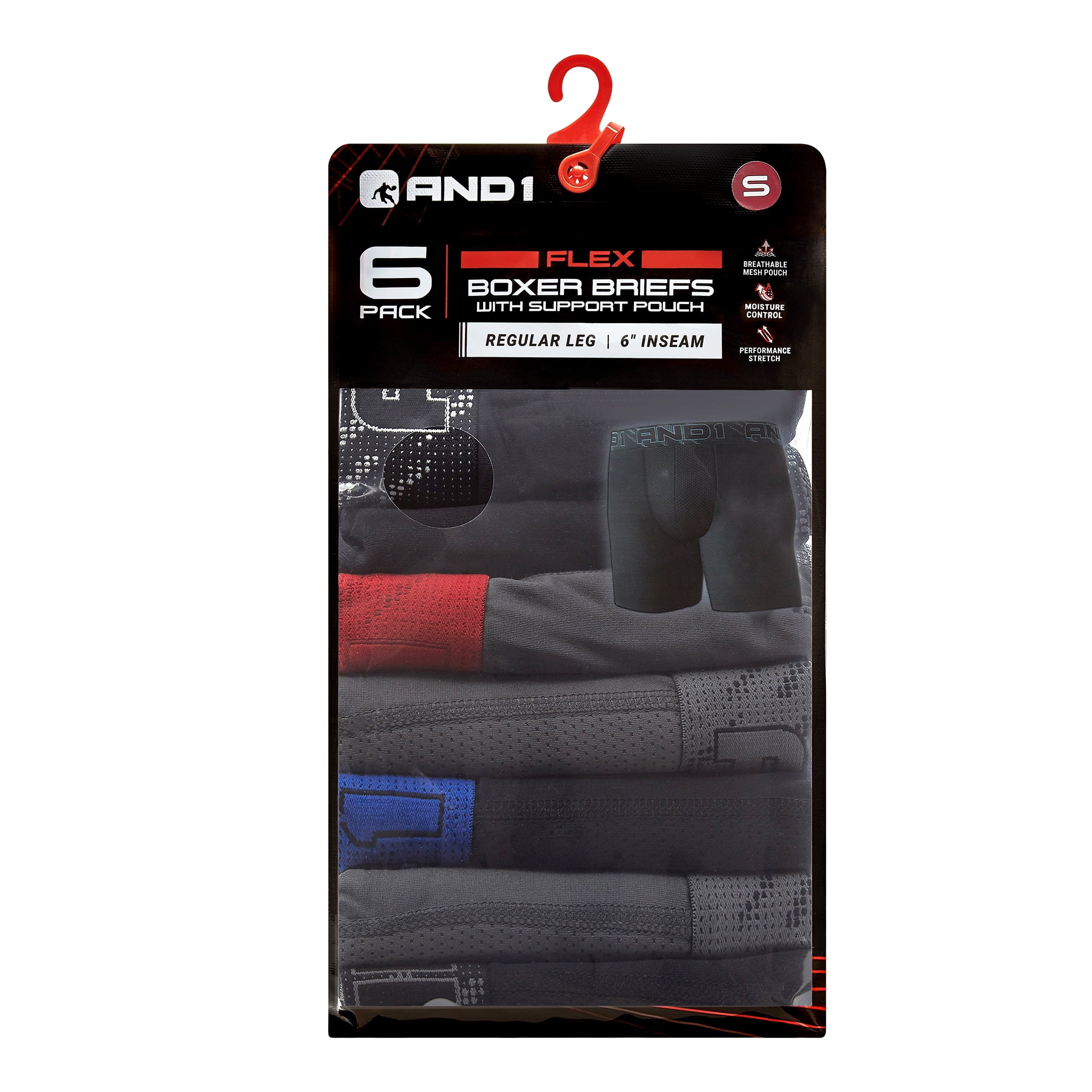 AND1 Men’s Underwear Flex Regular Leg Boxer Briefs, 6 Pack